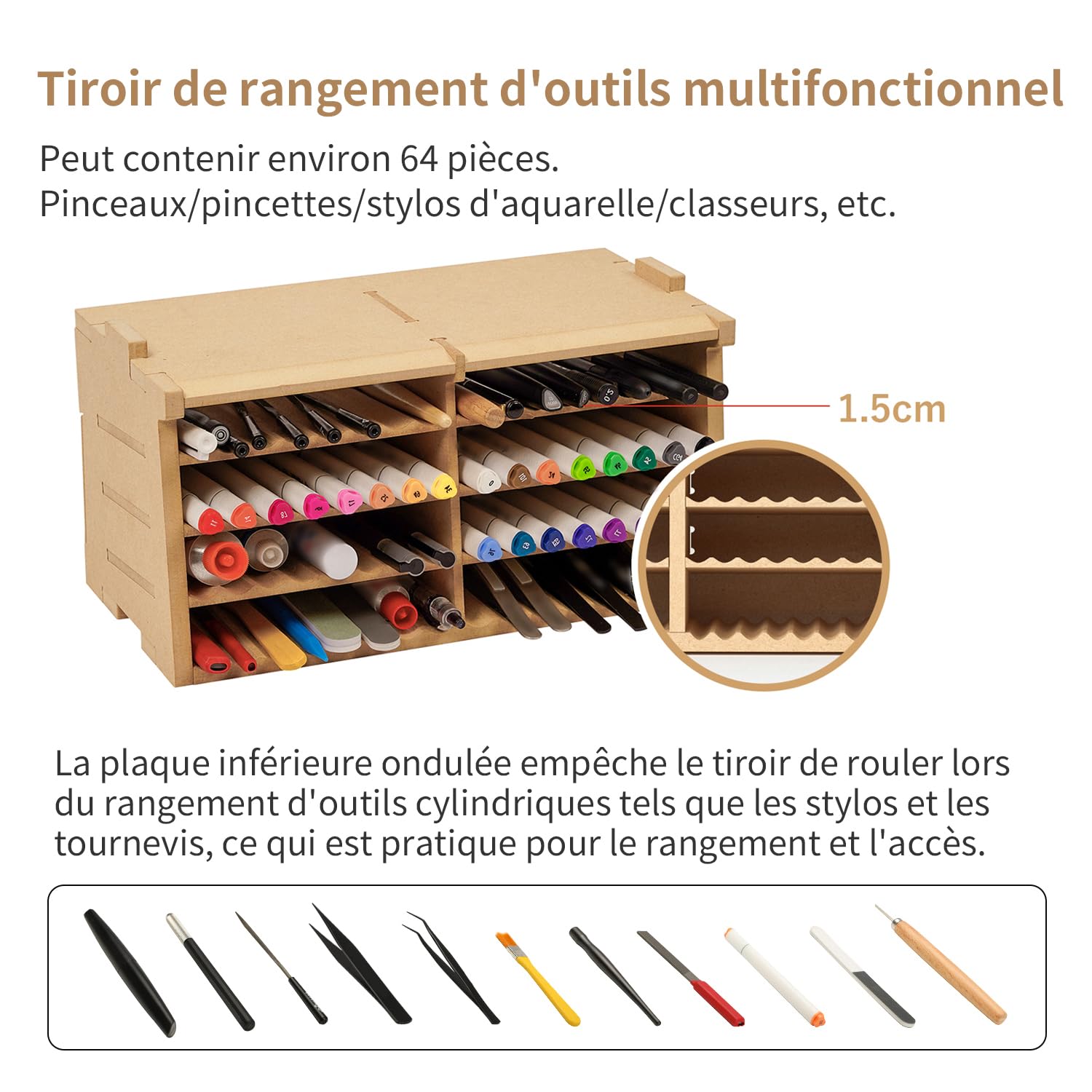 Bucasso Hobby Organizer GK4 range-outils 64 rainures MDF