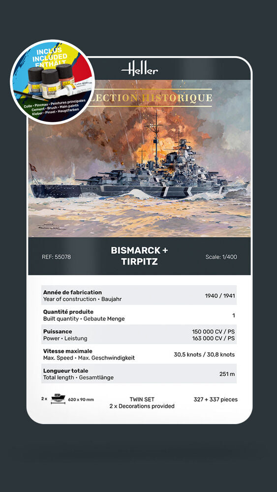 Heller Twinset Bismarck + Tirpitz maquette bateau 1/400