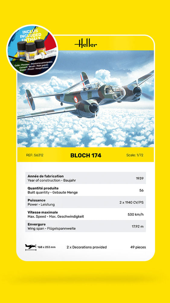 Heller Starter Kit Bloch 174 1/72 maquette avion complète