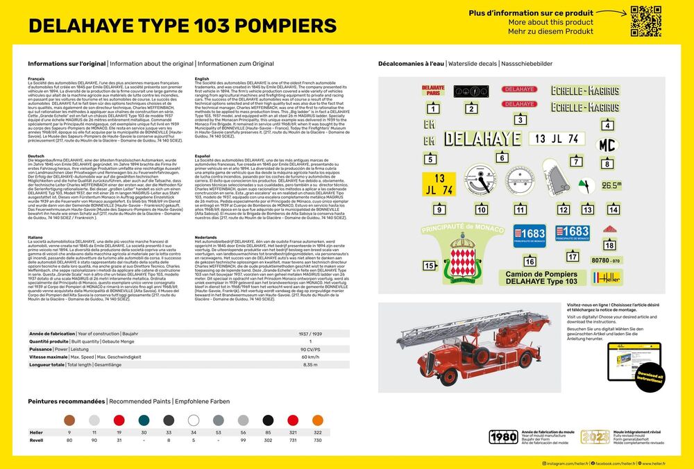 Heller Historical Collection Delahaye Type 103 Pompiers 1/24 camion