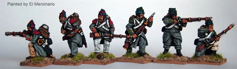 Perry Miniatures Carlist War ISA34 infanterie tirailleurs figurines capote