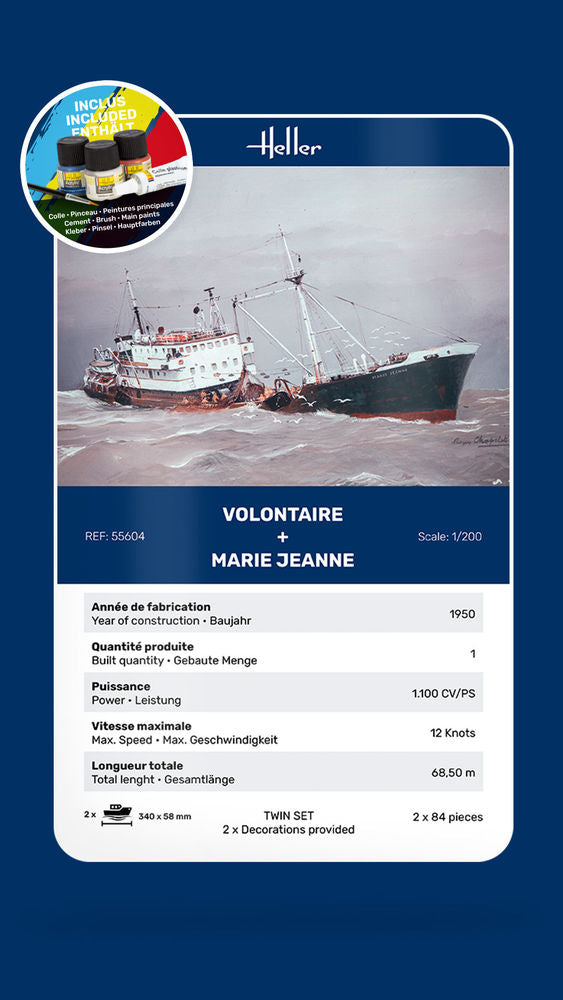 Heller Twinset Starter Kit Volontaire + Marie Jeanne maquette bateau 1/200