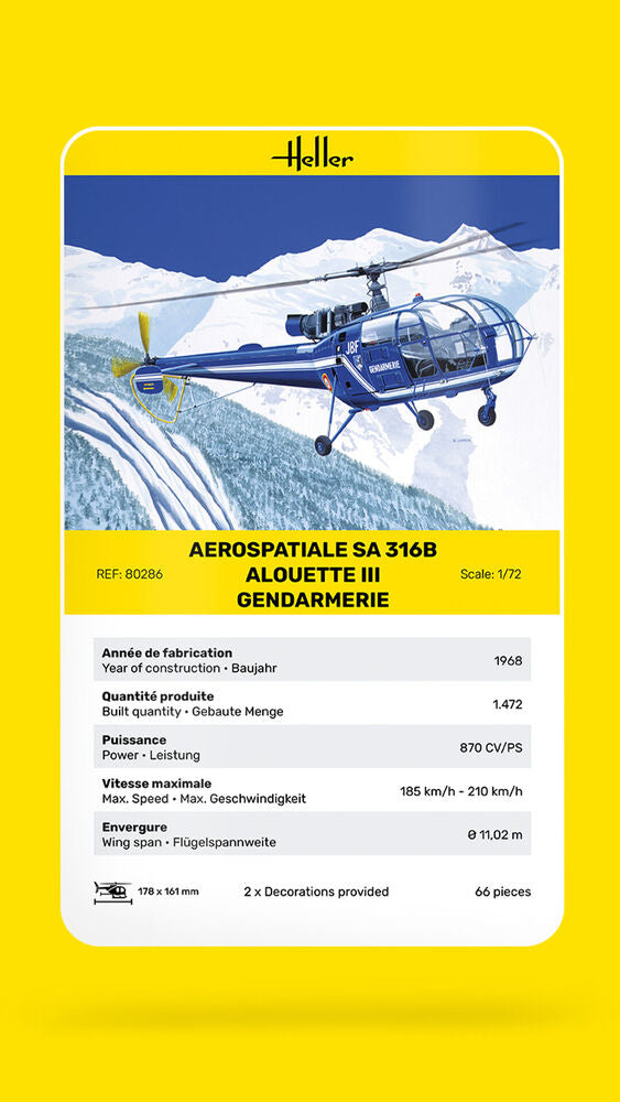 Heller The 9.99 SA 316 Alouette III Gendarmerie hélicoptère 1/72
