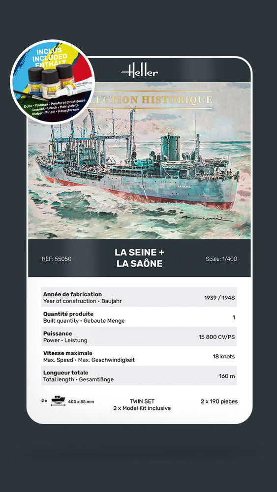 Heller Twinset La Seine + La Saône 1/400 Maquette Bateau