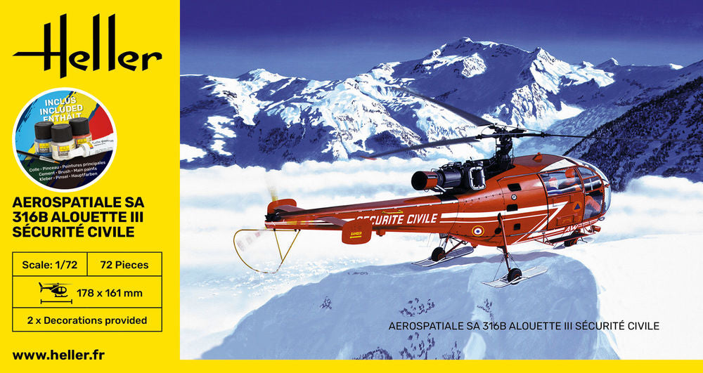 Heller Starter Kit Alouette III maquette 1/72 Sécurité Civile