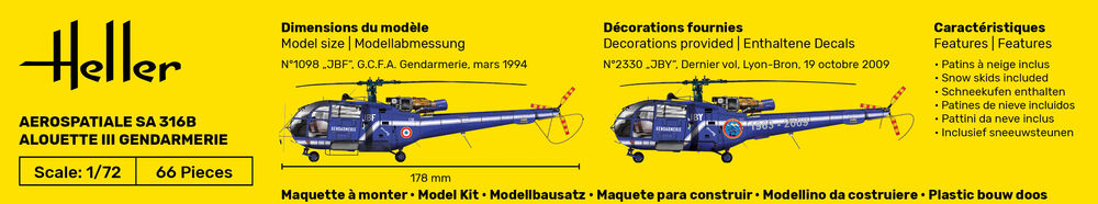 Heller Starter Kit SA 316 Alouette III Gendarmerie maquette 1/72