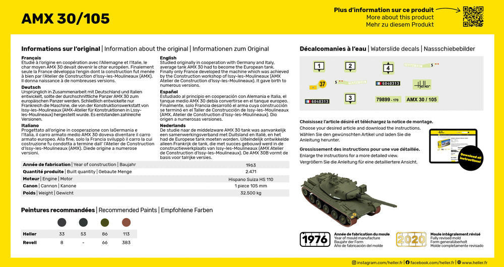 Heller The 9.99 AMX 30/105 1/72 maquette char français