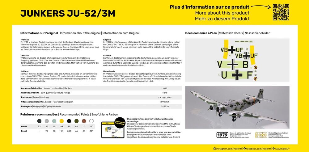 Heller Starter Kit Ju-52/3m maquette avion 1/72 complète