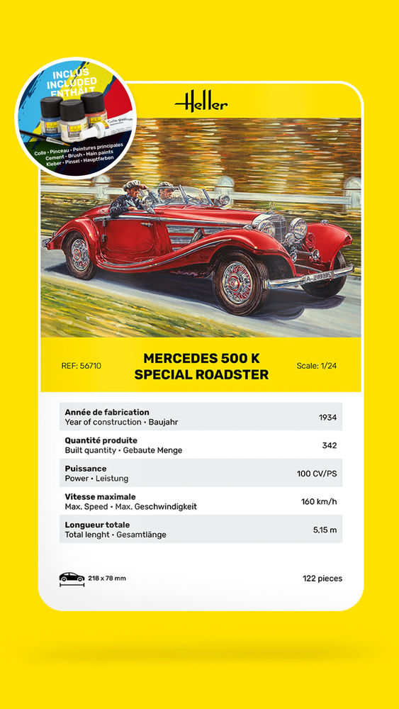 Heller Starter Kit 500 K Special Roadster 1/24 maquette voiture kit complet