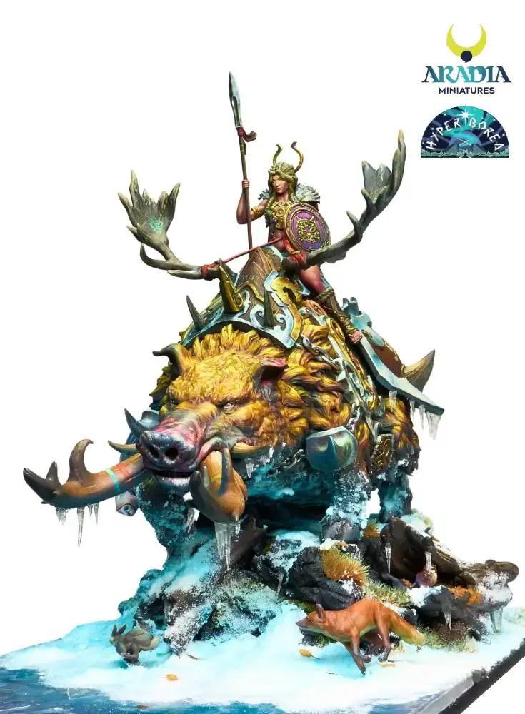 Aradia Minis Hyperborea Freya on Hildisvini figurine résine nordique
