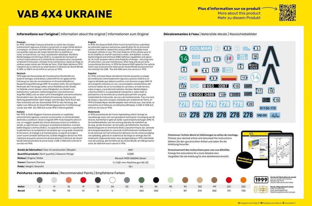 Heller Starter Kit VAB 4x4 Ukraine maquette blindé 1/35