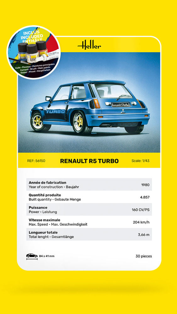 Heller Starter Kit Renault R5 Turbo 1/43 Maquette Voiture Rallye