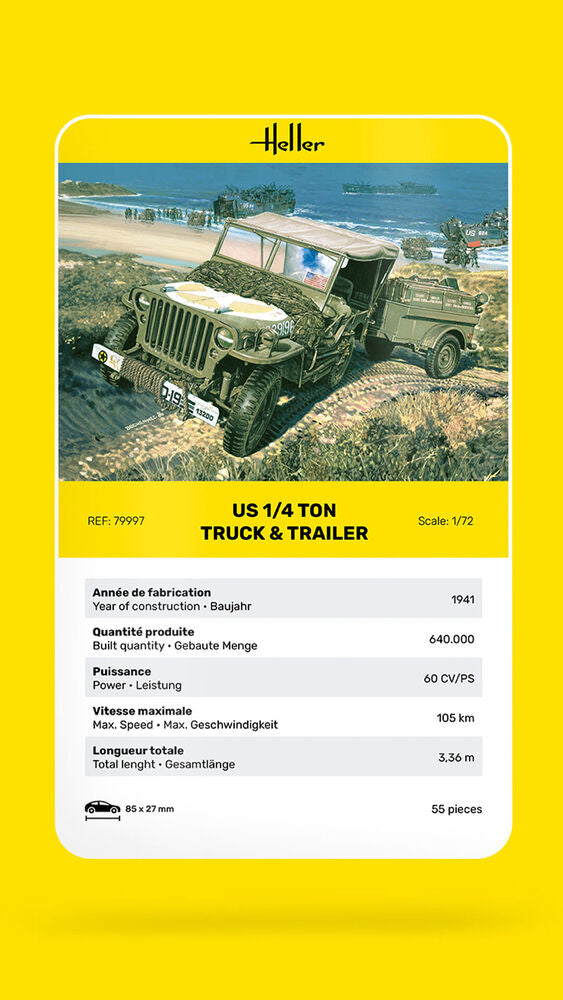 Heller US 1/4 Ton Truck & Trailer 1/72 maquette jeep armée