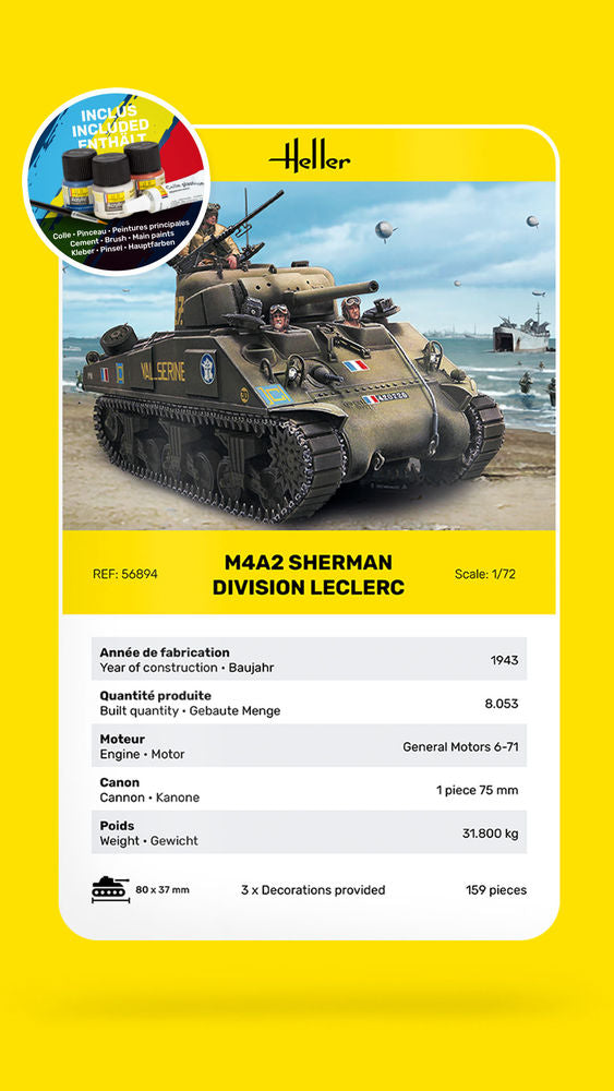 Heller Starter Kit M4A2 Sherman Leclerc maquette char 1/72