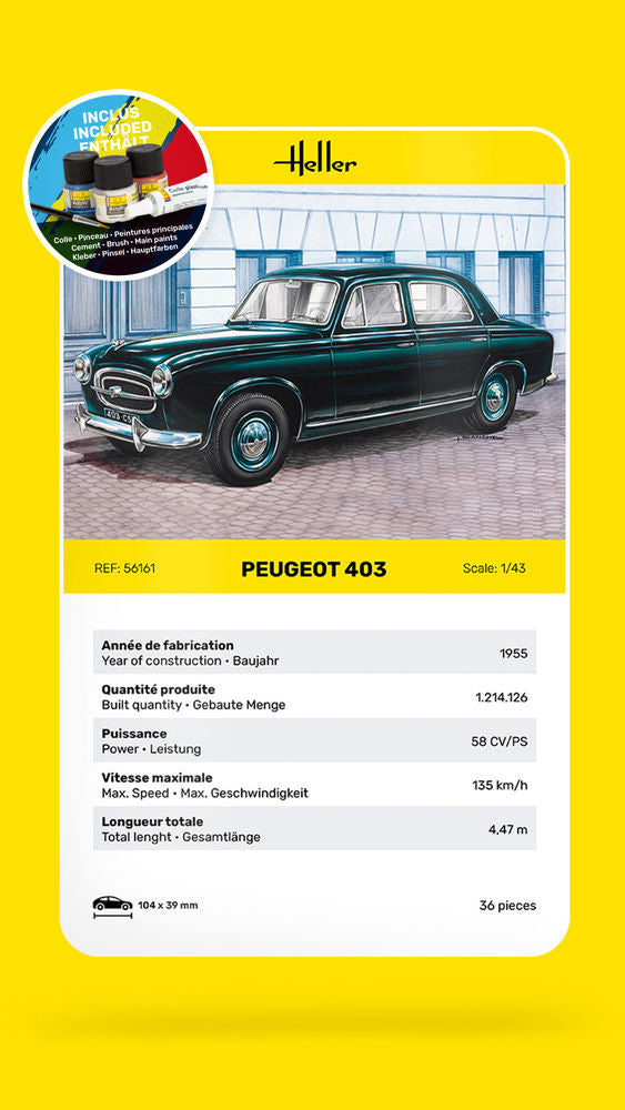 Heller Starter Kit Peugeot 403 1/43 maquette voiture kit