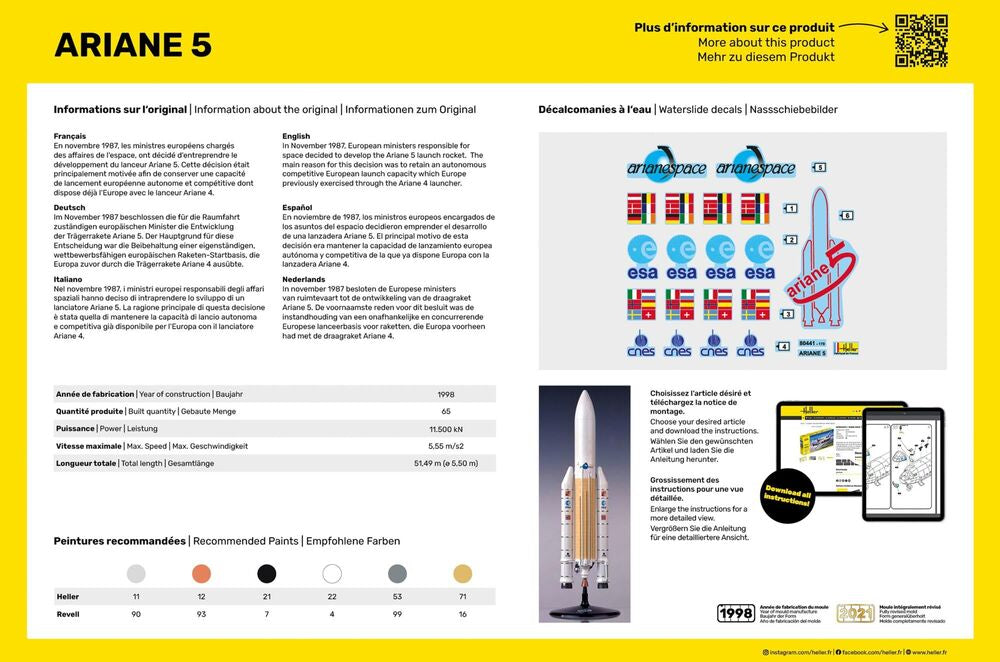Heller Starter Kit Ariane 5 1/125 maquette fusée avec peintures