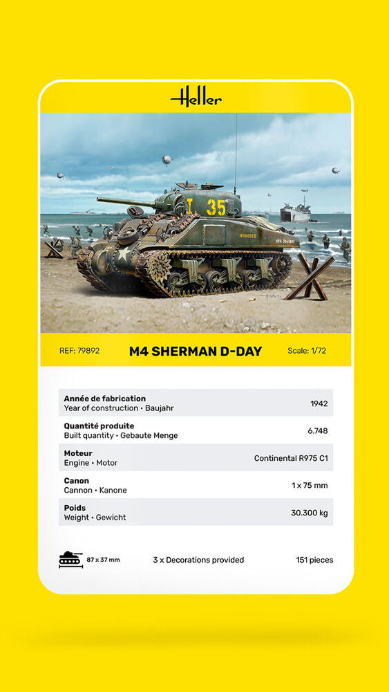 Heller 9.99 M4 Sherman D-Day 1/72 maquette char Normandie