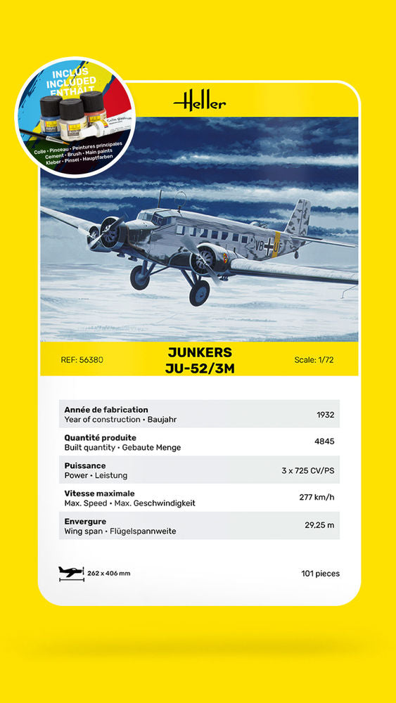 Heller Starter Kit Ju-52/3m maquette avion 1/72 complète