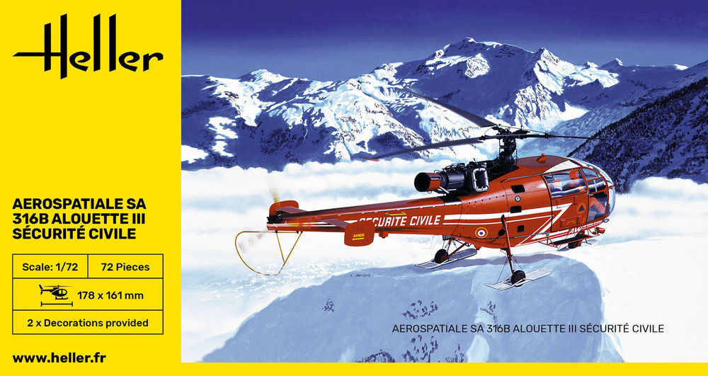 Heller The 9.99 Alouette III maquette hélicoptère 1/72 Sécurité Civile