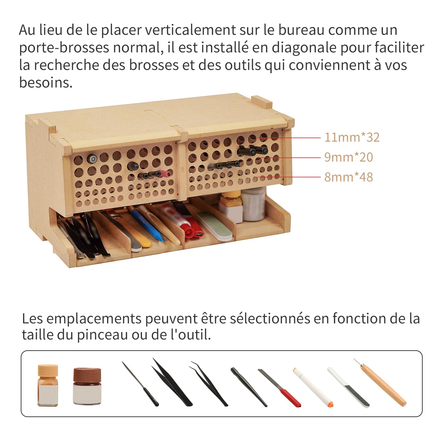 Bucasso Hobby Organizer GK6 porte-pinceaux 100 trous MDF