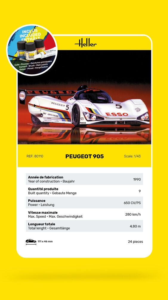 Heller Starter Kit Peugeot 905 1/43 maquette voiture course