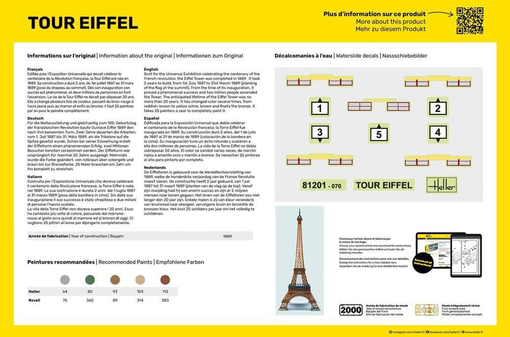 Heller Starter Kit Tour Eiffel 1/650 maquette monument avec peintures