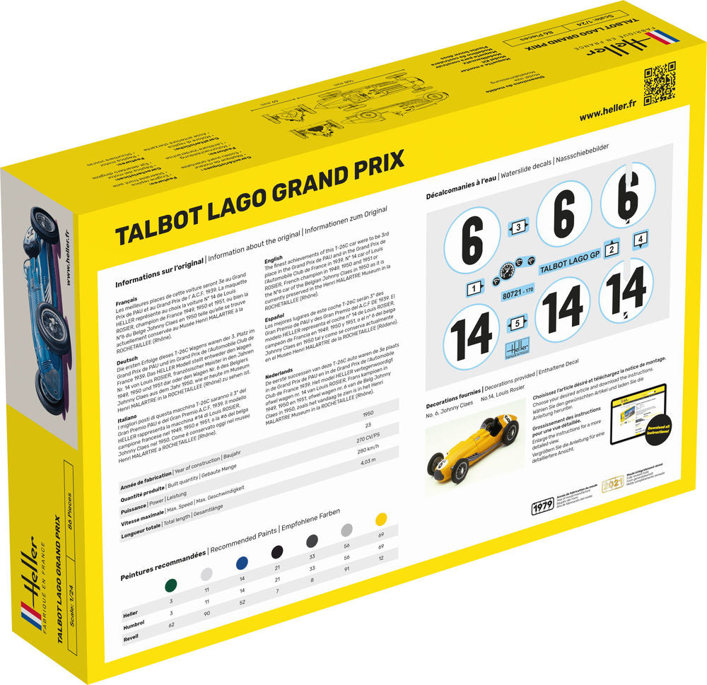 Heller Historical Collection Talbot Lago Grand Prix 1/24 maquette voiture course