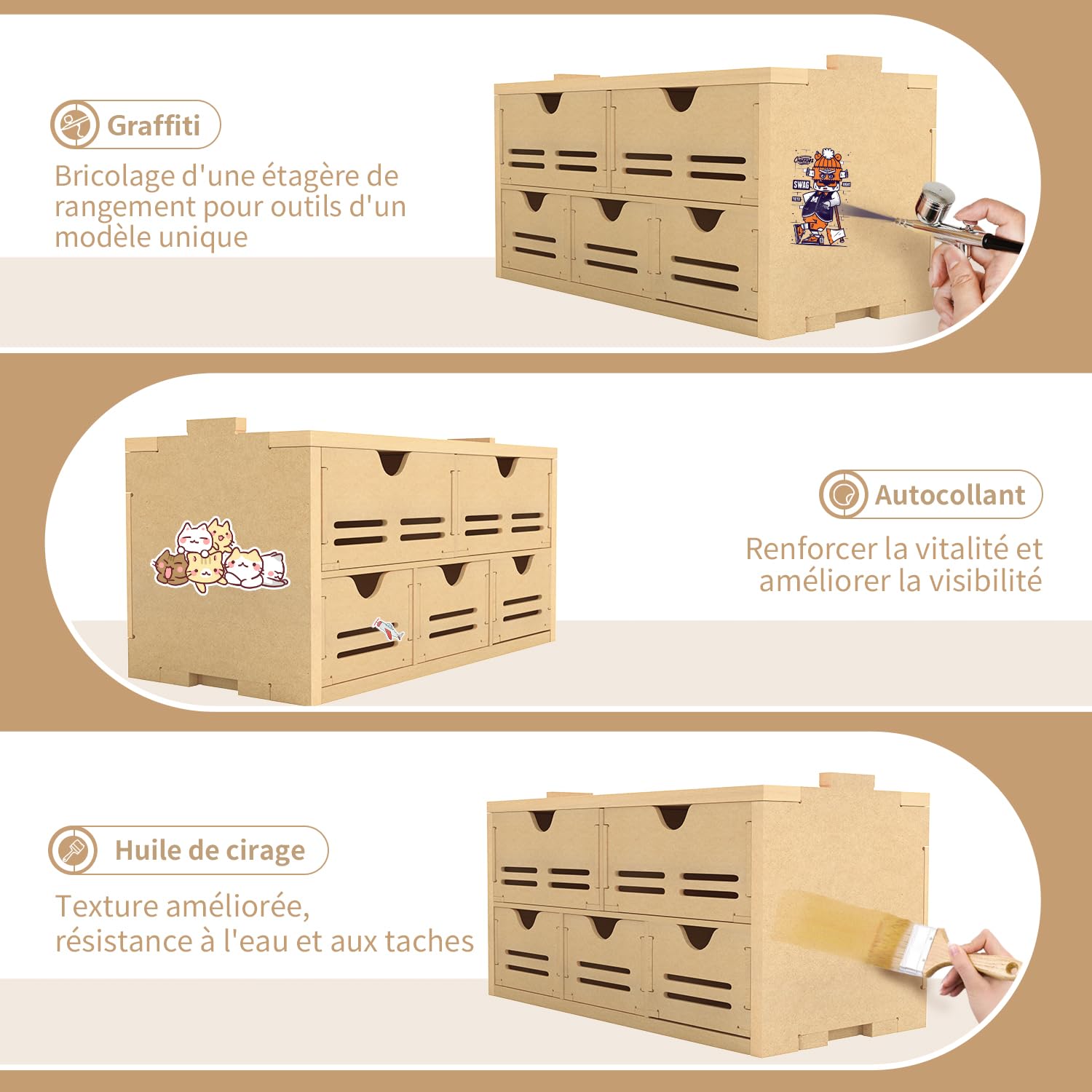 Bucasso Hobby Organizer GK2 rack tiroirs bois MDF