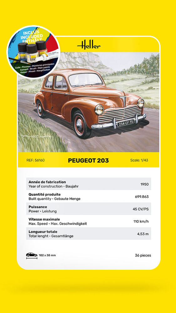 Heller Starter Kit Peugeot 203 maquette voiture 1/43 complète