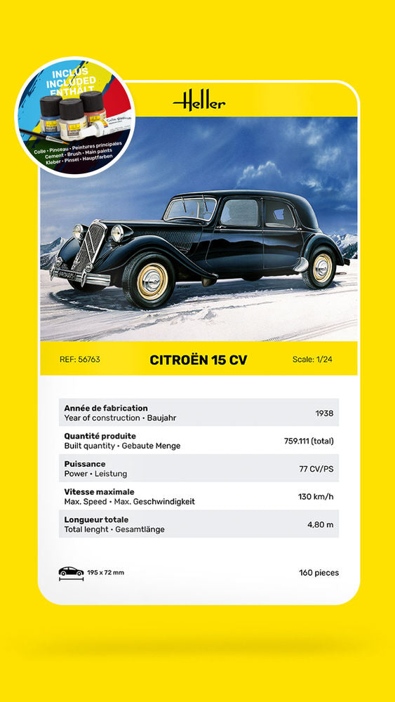 Heller Starter Kit Citroën 15 CV 1/24 maquette voiture complète