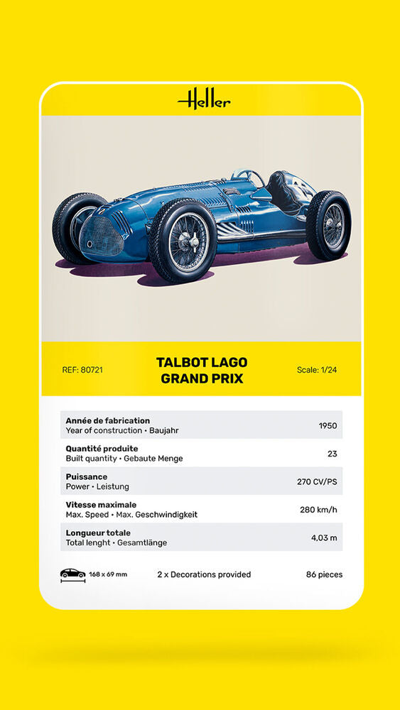 Heller Historical Collection Talbot Lago Grand Prix 1/24 maquette voiture course