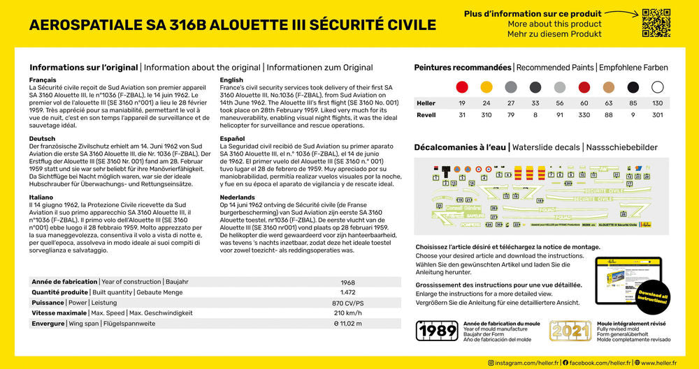 Heller Starter Kit Alouette III maquette 1/72 Sécurité Civile