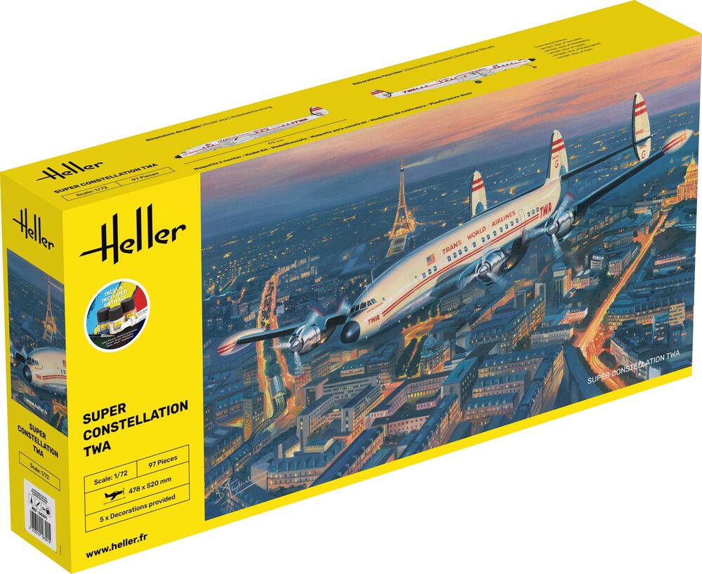 Heller Starter Kit Super Constellation TWA maquette avion 1/72 complète
