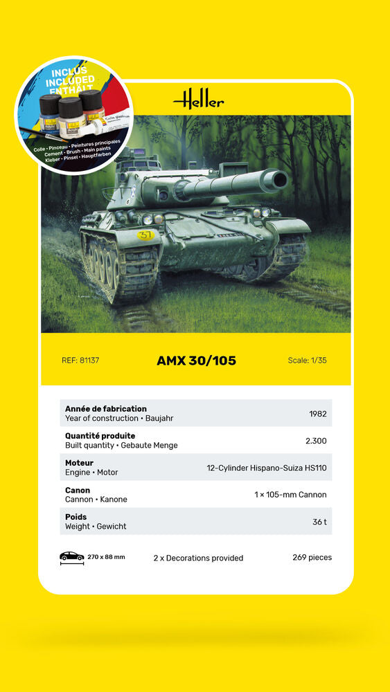Heller Starter Kit AMX 30/105 1/35 maquette char + kit complet