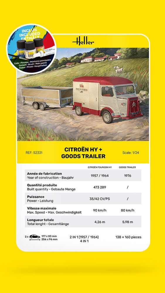 Heller Starter Kit Citroen HY maquette fourgon 1/24 + remorque