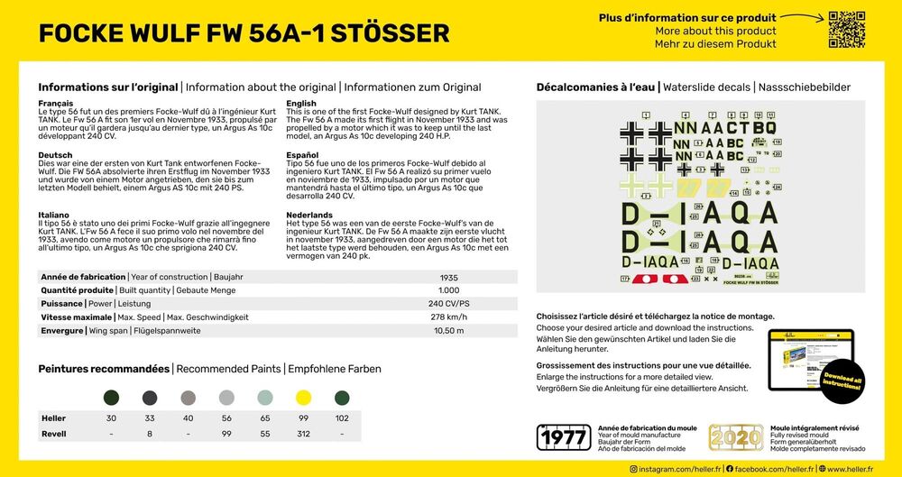 Heller The 9.99 Focke Wulf FW 56A-1 Stösser 1/72 maquette avion