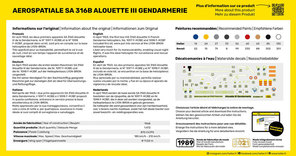 Heller The 9.99 SA 316 Alouette III Gendarmerie hélicoptère 1/72