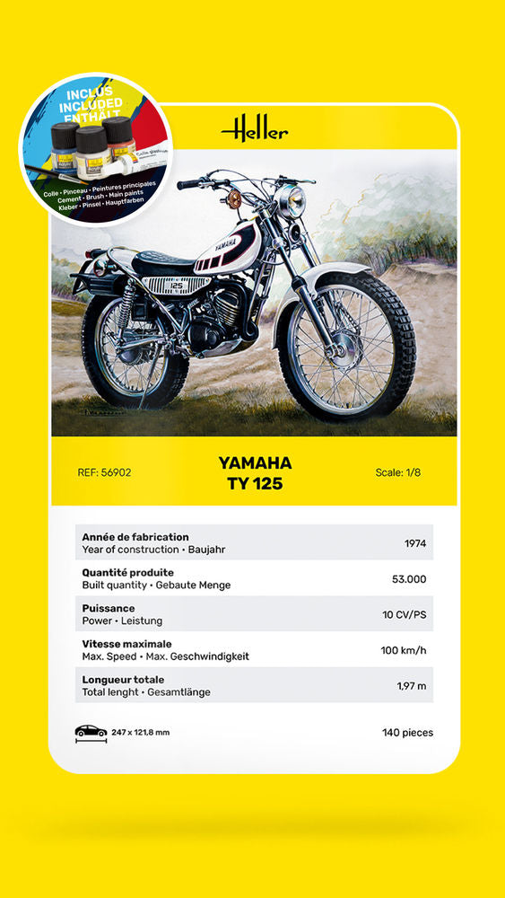 Heller Starter Kit Yamaha TY 125 maquette moto 1/8 trial