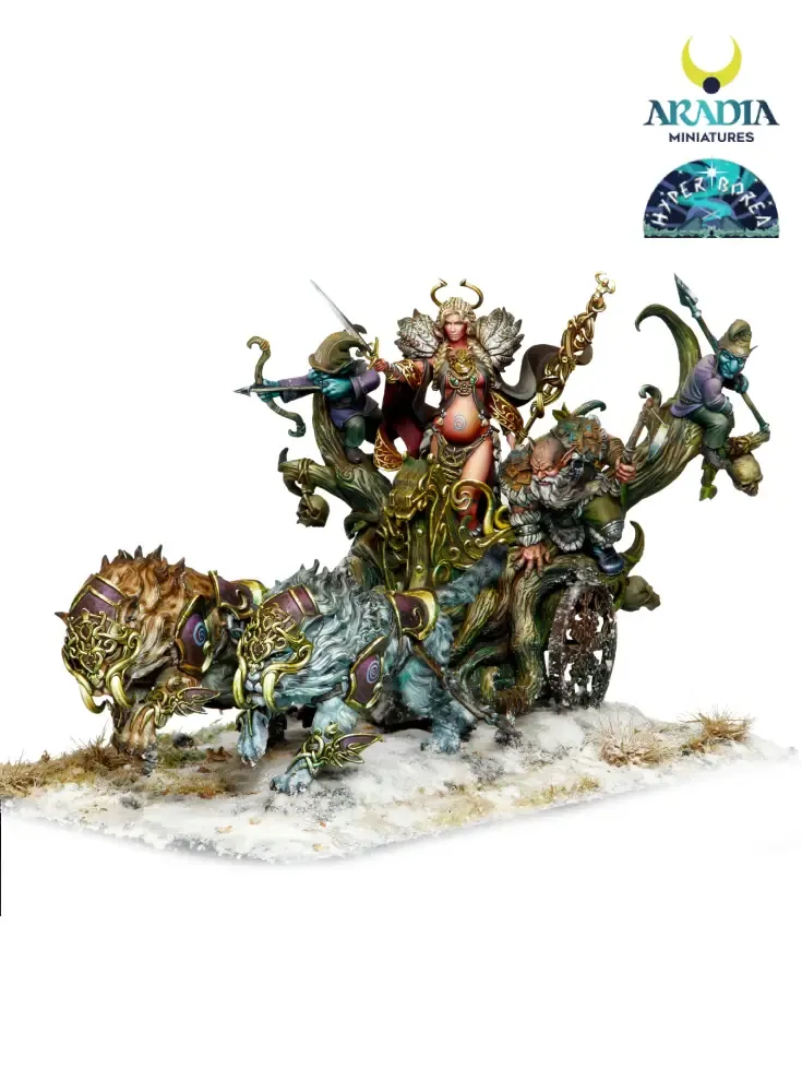Aradia Minis Hyperborea Freya sur char figurine à peindre déesse