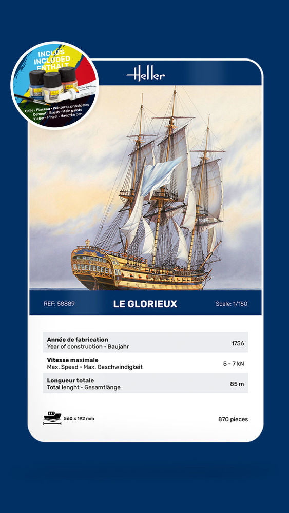 Heller Starter Kit Le Glorieux 1/150 Maquette Bateau Kit Complet