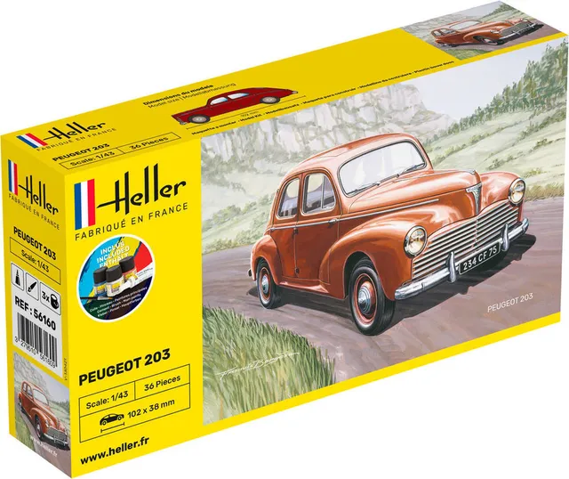 Heller Starter Kit Peugeot 203 maquette voiture 1/43 complète
