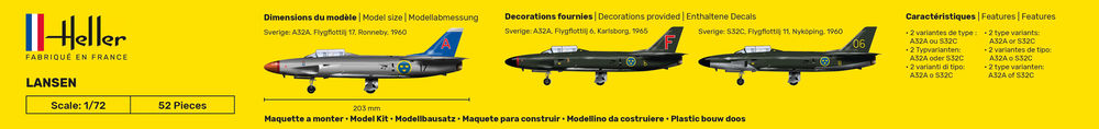 Heller Lansen 1/72 maquette avion suédois jet