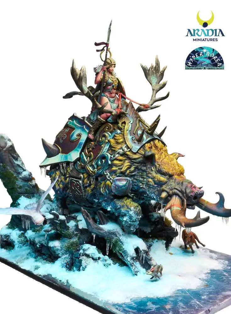 Aradia Minis Hyperborea Freya on Hildisvini figurine résine nordique