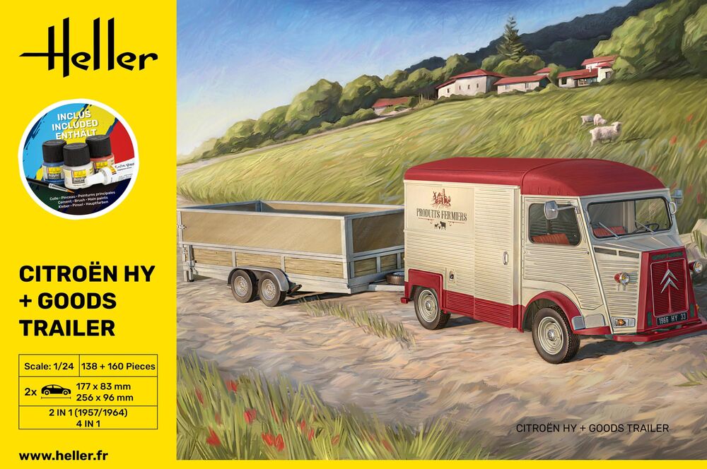 Heller Starter Kit Citroen HY maquette fourgon 1/24 + remorque