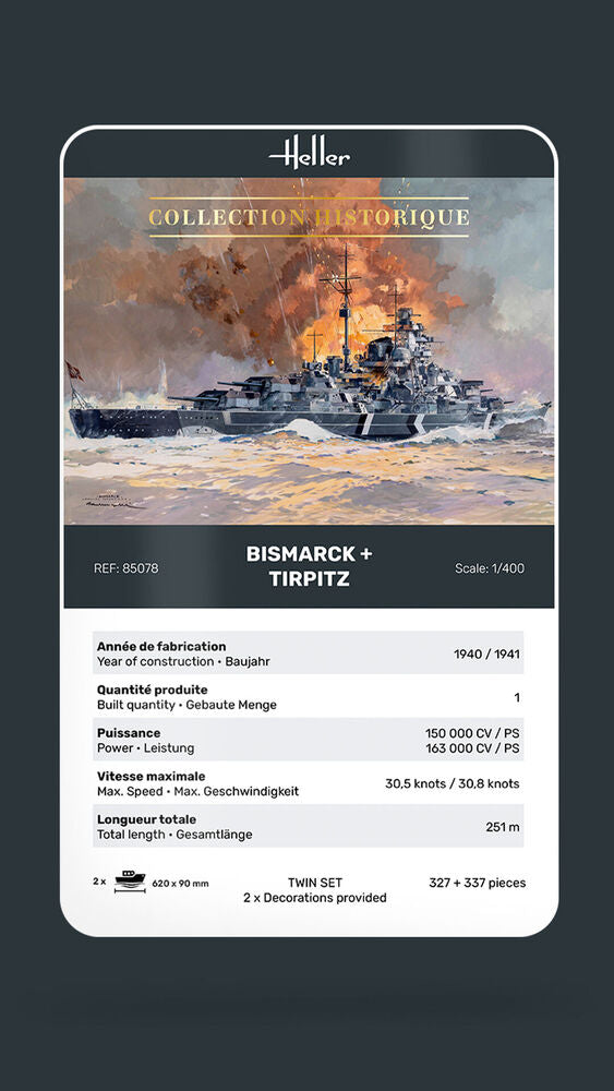 Heller Twinset Bismarck + Tirpitz 1/400 maquette bateau