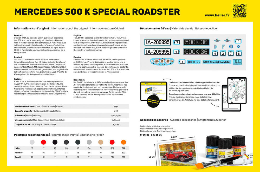 Heller Starter Kit 500 K Special Roadster 1/24 maquette voiture kit complet