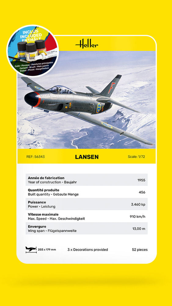 Heller Starter Kit Lansen Saab 32 1/72 maquette avion complet