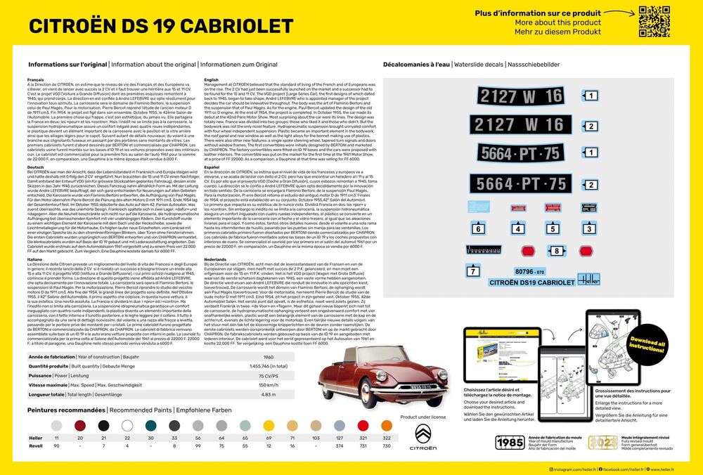 Heller Historical Citroen DS 19 Cabriolet maquette 1/16