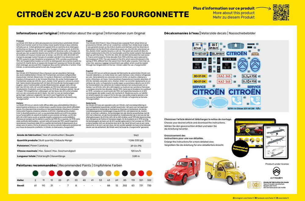 Heller Starter Kit Citroën 2CV AZU-B 1/24 maquette voiture fourgon