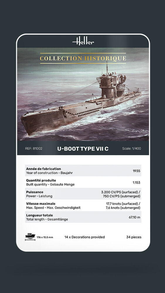 Heller 9.99 U-Boot Type VII C 1/400 maquette sous-marin